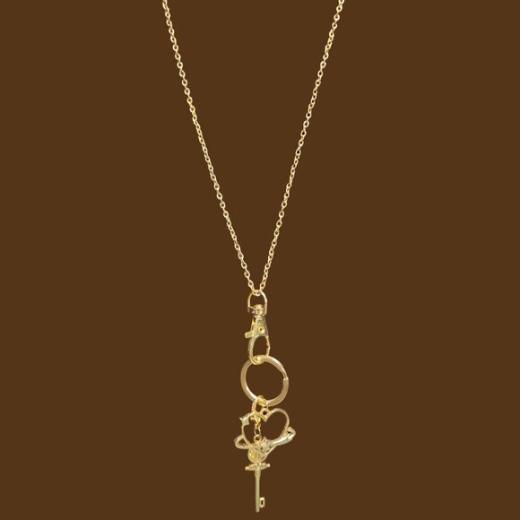 Gold Plated Flat Key Ring with Gold Plated Snap Hook Heart and Key Necklace-NWT - Picture 7 of 10